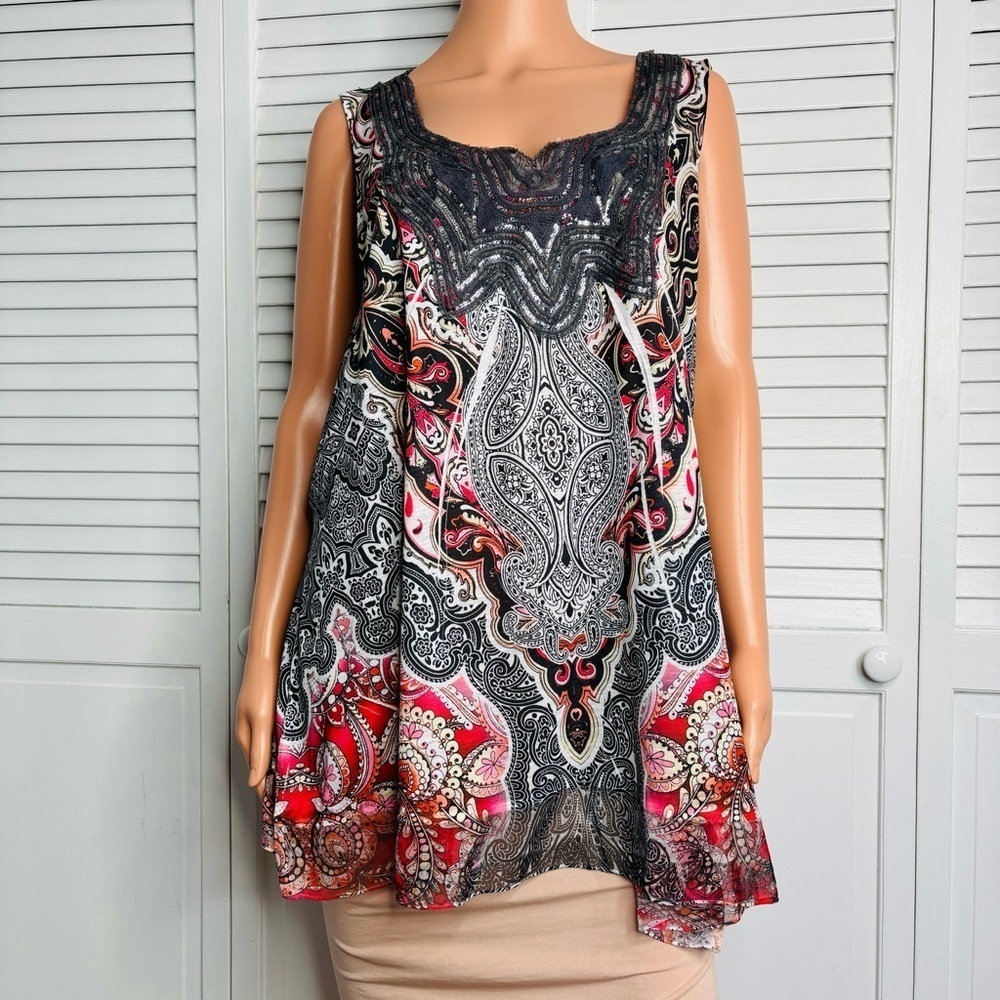 UNITY WORLD WEAR Sequin Abstract Print Tank Top Size 3X
